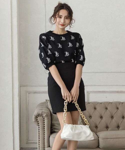 Julia Boutique(ジュリアブティック)の「JBロゴ柄五分袖ニットトップス/22151(ニット/セーター・レディース・ブラック/ホワイト/ベージュ/ピンク・ONE)」の14枚目の写真