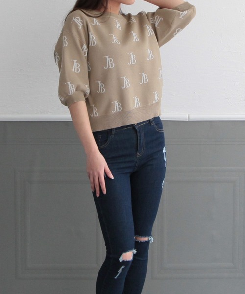 Julia Boutique(ジュリアブティック)の「JBロゴ柄五分袖ニットトップス/22151(ニット/セーター・レディース・ブラック/ホワイト/ベージュ/ピンク・ONE)」の16枚目の写真