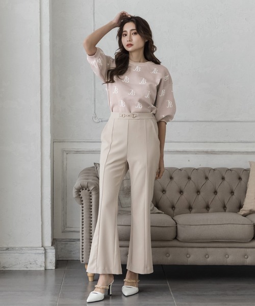 Julia Boutique(ジュリアブティック)の「JBロゴ柄五分袖ニットトップス/22151(ニット/セーター・レディース・ブラック/ホワイト/ベージュ/ピンク・ONE)」の17枚目の写真