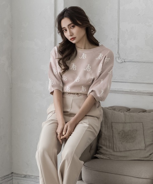Julia Boutique(ジュリアブティック)の「JBロゴ柄五分袖ニットトップス/22151(ニット/セーター・レディース・ブラック/ホワイト/ベージュ/ピンク・ONE)」の18枚目の写真