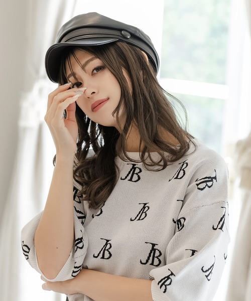 Julia Boutique(ジュリアブティック)の「JBロゴ柄五分袖ニットトップス/22151(ニット/セーター・レディース・ブラック/ホワイト/ベージュ/ピンク・ONE)」の6枚目の写真