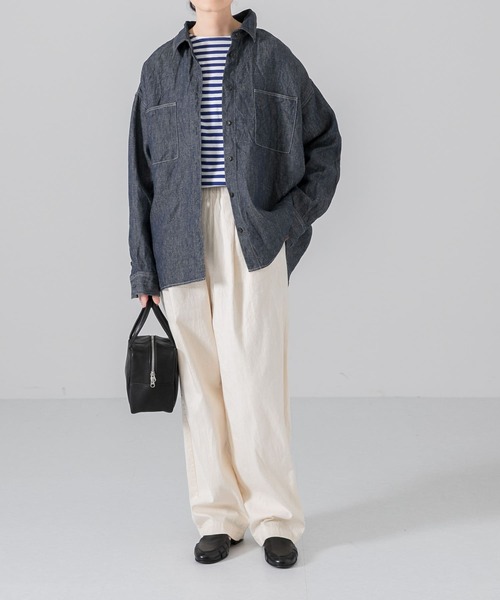 かぐれ（カグレ）の「リネンデニムシャツジャケット（デニムジャケット・レディース・ナチュラル/ネイビー・FREE）」の15枚目の写真