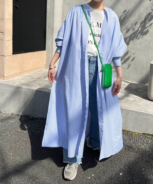 DISCOAT(ディスコート)の「【WEB限定】ストライプギャザーワンピース(シャツワンピース・レディース・ネイビー/グリーン/ブルー系その他/レッド・FREE)」の11枚目の写真