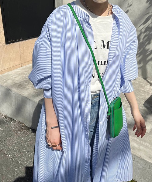 DISCOAT(ディスコート)の「【WEB限定】ストライプギャザーワンピース(シャツワンピース・レディース・ネイビー/グリーン/ブルー系その他/レッド・FREE)」の13枚目の写真