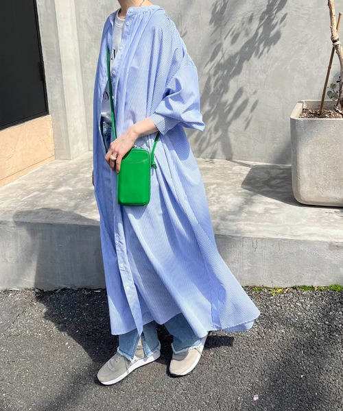 DISCOAT(ディスコート)の「【WEB限定】ストライプギャザーワンピース(シャツワンピース・レディース・ネイビー/グリーン/ブルー系その他/レッド・FREE)」の9枚目の写真