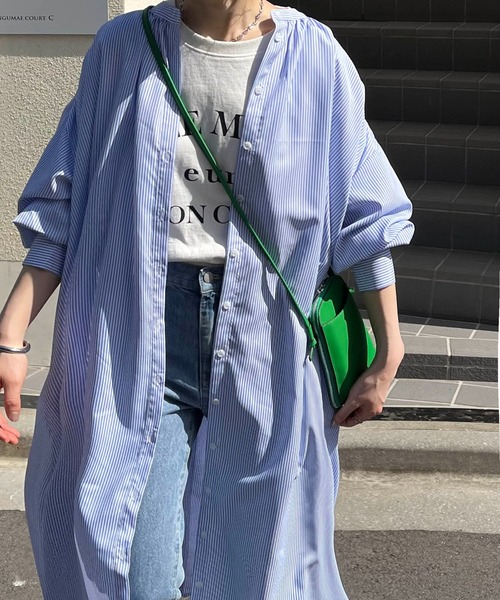 DISCOAT(ディスコート)の「【WEB限定】ストライプギャザーワンピース(シャツワンピース・レディース・ネイビー/グリーン/ブルー系その他/レッド・FREE)」の14枚目の写真