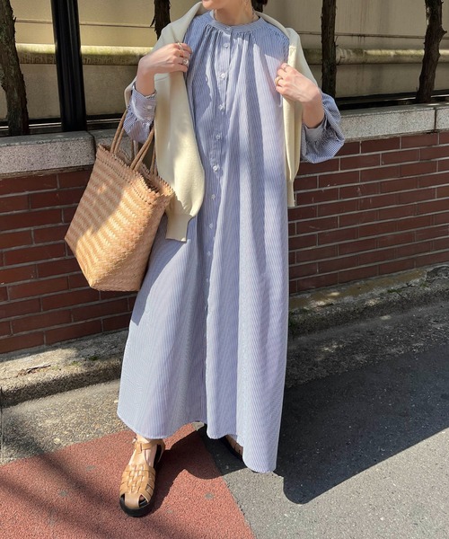 DISCOAT(ディスコート)の「【WEB限定】ストライプギャザーワンピース(シャツワンピース・レディース・ネイビー/グリーン/ブルー系その他/レッド・FREE)」の15枚目の写真