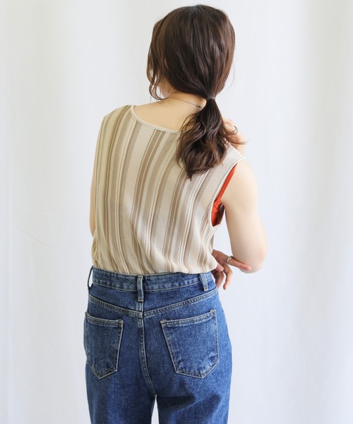 select MOCA（セレクトモカ）の「クルーネックマルチストライプサマーニットタンクトップ（タンクトップ・レディース・ブラック/グリーン/ライトベージュ・FREE）」の20枚目の写真