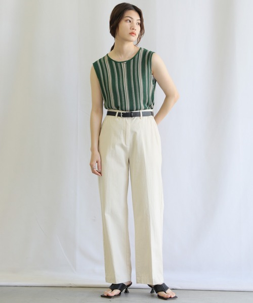 select MOCA（セレクトモカ）の「クルーネックマルチストライプサマーニットタンクトップ（タンクトップ・レディース・ブラック/グリーン/ライトベージュ・FREE）」の4枚目の写真