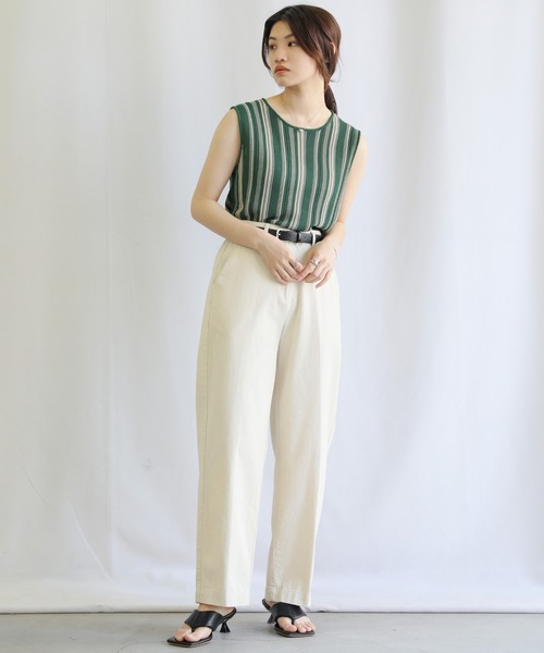 select MOCA（セレクトモカ）の「クルーネックマルチストライプサマーニットタンクトップ（タンクトップ・レディース・ブラック/グリーン/ライトベージュ・FREE）」の9枚目の写真