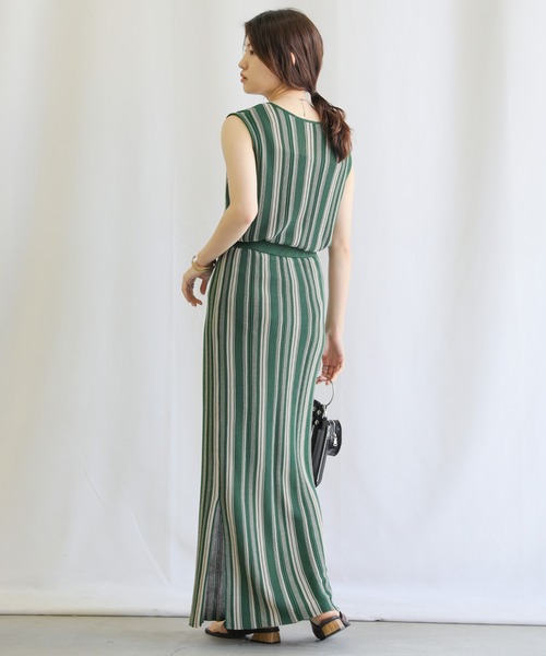 select MOCA（セレクトモカ）の「クルーネックマルチストライプサマーニットタンクトップ（タンクトップ・レディース・ブラック/グリーン/ライトベージュ・FREE）」の11枚目の写真