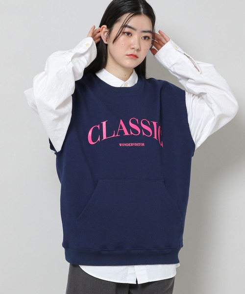 WONDER VISITOR（ワンダービジター）の「WONDER VISITOR／Classicノースリーブプルオーバー 2276912（ベスト・レディース・ライトグレー/ネイビー・FREE）」の2枚目の写真