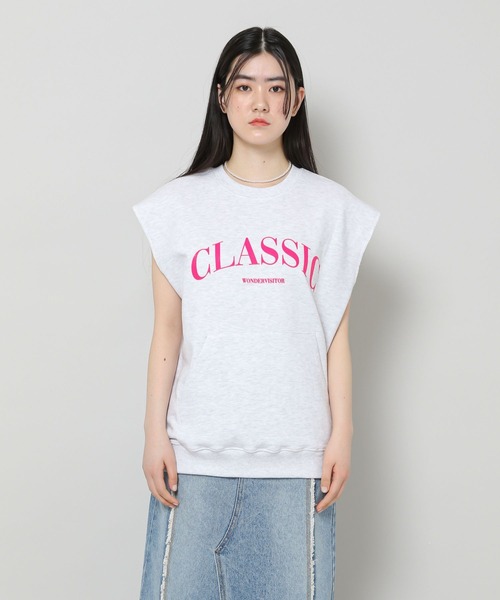 WONDER VISITOR（ワンダービジター）の「WONDER VISITOR／Classicノースリーブプルオーバー 2276912（ベスト・レディース・ライトグレー/ネイビー・FREE）」の12枚目の写真