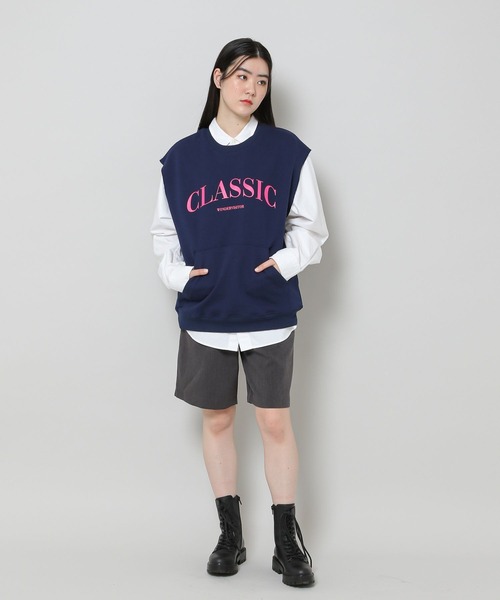 WONDER VISITOR（ワンダービジター）の「WONDER VISITOR／Classicノースリーブプルオーバー 2276912（ベスト・レディース・ライトグレー/ネイビー・FREE）」の3枚目の写真