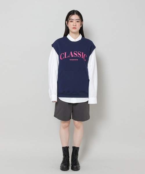 WONDER VISITOR（ワンダービジター）の「WONDER VISITOR／Classicノースリーブプルオーバー 2276912（ベスト・レディース・ライトグレー/ネイビー・FREE）」の4枚目の写真