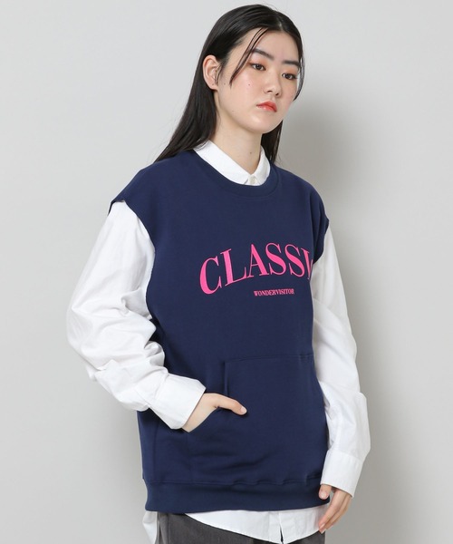 WONDER VISITOR（ワンダービジター）の「WONDER VISITOR／Classicノースリーブプルオーバー 2276912（ベスト・レディース・ライトグレー/ネイビー・FREE）」の5枚目の写真