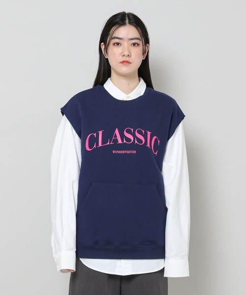 WONDER VISITOR（ワンダービジター）の「WONDER VISITOR／Classicノースリーブプルオーバー 2276912（ベスト・レディース・ライトグレー/ネイビー・FREE）」の7枚目の写真