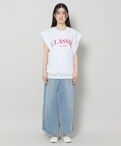 WONDER VISITOR（ワンダービジター）の「WONDER VISITOR／Classicノースリーブプルオーバー 2276912（ベスト・レディース・ライトグレー/ネイビー・FREE）」の9枚目の写真