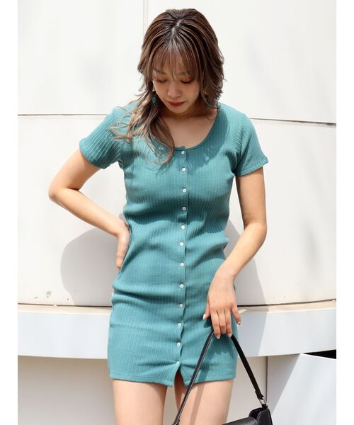 EVRIS（エヴリス）の「フロントボタンミニワンピース（ワンピース・レディース・パープル/ブラック/グリーン・FREE）」の3枚目の写真