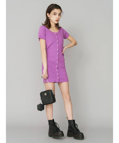 EVRIS（エヴリス）の「フロントボタンミニワンピース（ワンピース・レディース・パープル/ブラック/グリーン・FREE）」の7枚目の写真