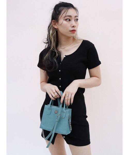 EVRIS（エヴリス）の「フロントボタンミニワンピース（ワンピース・レディース・パープル/ブラック/グリーン・FREE）」の9枚目の写真