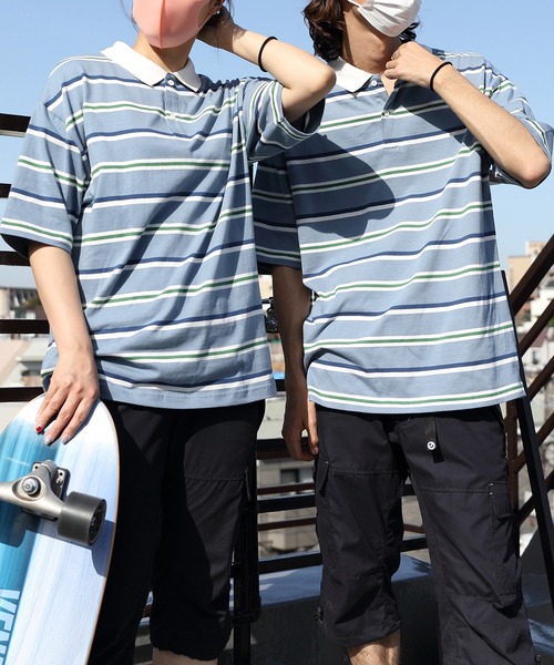 ８(eight)（エイト）の「レトロボーダーポロシャツ（ポロシャツ・メンズ・ホワイト系その他/グレイッシュベージュ/ホワイト系その他2/グリーン系その他2/サックスブルー系/ネイビー系/ライトグレー系/グリーン系その他・X-LARGE/LARGE/MEDIUM）」の8枚目の写真