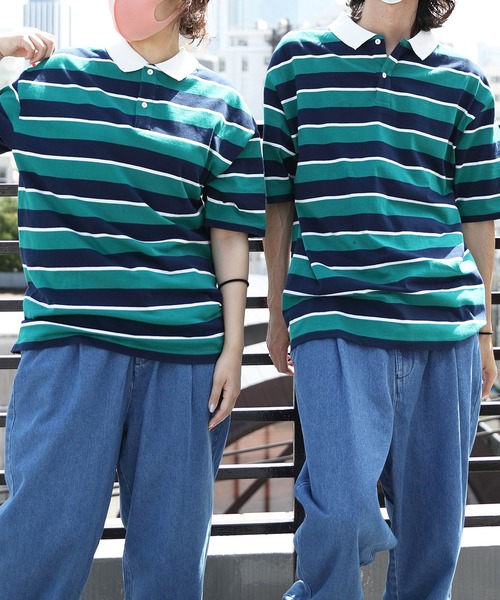 ８(eight)（エイト）の「レトロボーダーポロシャツ（ポロシャツ・メンズ・ホワイト系その他/グレイッシュベージュ/ホワイト系その他2/グリーン系その他2/サックスブルー系/ネイビー系/ライトグレー系/グリーン系その他・X-LARGE/LARGE/MEDIUM）」の5枚目の写真