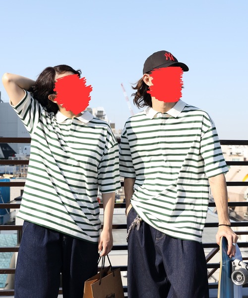 ８(eight)（エイト）の「レトロボーダーポロシャツ（ポロシャツ・メンズ・ホワイト系その他/グレイッシュベージュ/ホワイト系その他2/グリーン系その他2/サックスブルー系/ネイビー系/ライトグレー系/グリーン系その他・X-LARGE/LARGE/MEDIUM）」の3枚目の写真