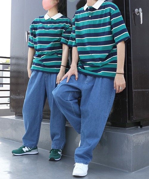 ８(eight)（エイト）の「レトロボーダーポロシャツ（ポロシャツ・メンズ・ホワイト系その他/グレイッシュベージュ/ホワイト系その他2/グリーン系その他2/サックスブルー系/ネイビー系/ライトグレー系/グリーン系その他・X-LARGE/LARGE/MEDIUM）」の15枚目の写真