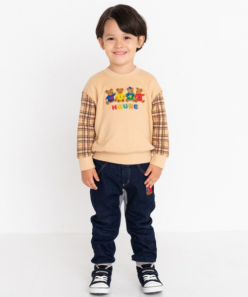 MIKI HOUSE（ミキハウス）の「袖チェック長袖トレーナー（スウェット