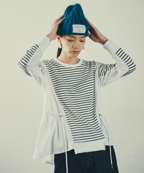 LAYMEE（レイミー）の「Border layered CS / ボーダーレイヤードカットソー（Tシャツ/カットソー・レディース・ホワイト系その他/ブラック/ブラック系その他・FREE）」の2枚目の写真