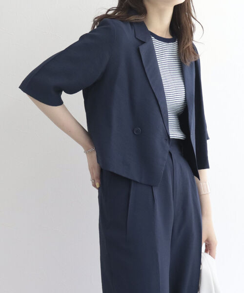fredy emue（フレディエミュ）の「シワ加工 クロップド丈　ショートジャケット（テーラードジャケット・レディース・ネイビー/ミント・38）」の7枚目の写真