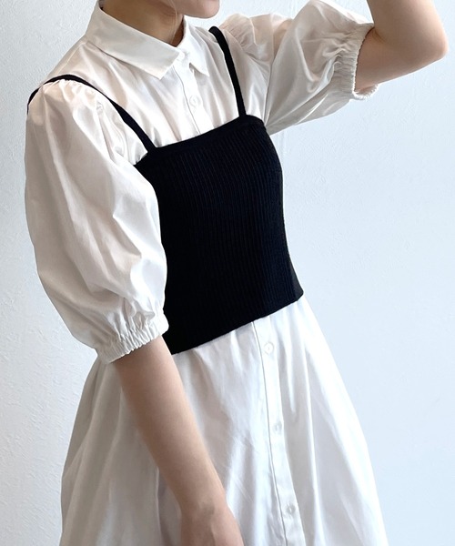 w closet(ダブルクローゼット)の「【マルチウェイ】ニットビスチェ&シャツワンピースSET(シャツワンピース・レディース・ホワイト×ブラック/ラベンダー/ピンク/ストライプ・FREE)」の6枚目の写真