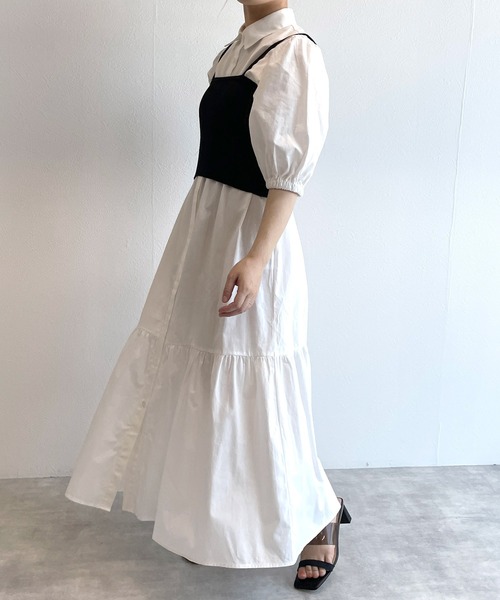 w closet(ダブルクローゼット)の「【マルチウェイ】ニットビスチェ&シャツワンピースSET(シャツワンピース・レディース・ホワイト×ブラック/ラベンダー/ピンク/ストライプ・FREE)」の7枚目の写真