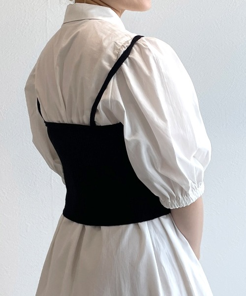 w closet(ダブルクローゼット)の「【マルチウェイ】ニットビスチェ&シャツワンピースSET(シャツワンピース・レディース・ホワイト×ブラック/ラベンダー/ピンク/ストライプ・FREE)」の8枚目の写真