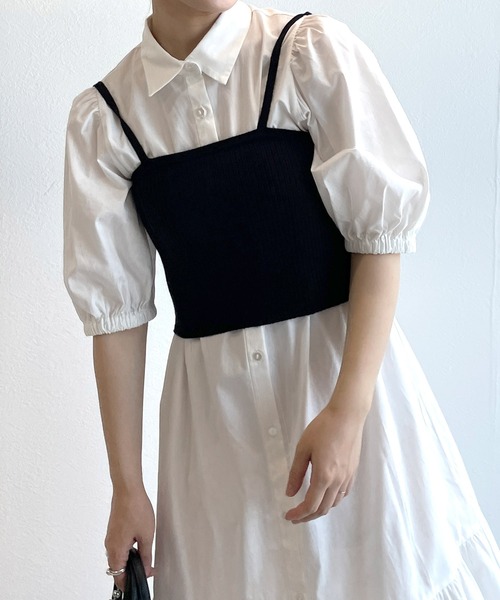 w closet(ダブルクローゼット)の「【マルチウェイ】ニットビスチェ&シャツワンピースSET(シャツワンピース・レディース・ホワイト×ブラック/ラベンダー/ピンク/ストライプ・FREE)」の10枚目の写真