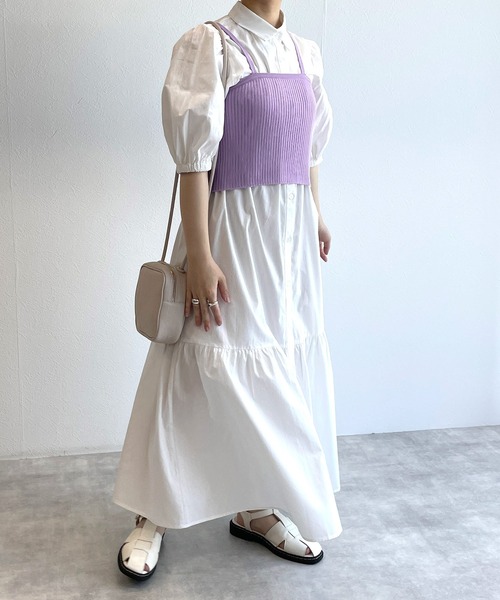 w closet(ダブルクローゼット)の「【マルチウェイ】ニットビスチェ&シャツワンピースSET(シャツワンピース・レディース・ホワイト×ブラック/ラベンダー/ピンク/ストライプ・FREE)」の11枚目の写真