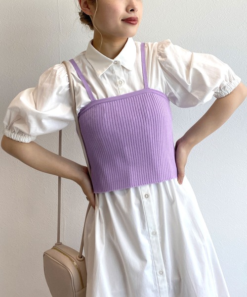 w closet(ダブルクローゼット)の「【マルチウェイ】ニットビスチェ&シャツワンピースSET(シャツワンピース・レディース・ホワイト×ブラック/ラベンダー/ピンク/ストライプ・FREE)」の12枚目の写真