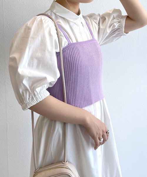 w closet(ダブルクローゼット)の「【マルチウェイ】ニットビスチェ&シャツワンピースSET(シャツワンピース・レディース・ホワイト×ブラック/ラベンダー/ピンク/ストライプ・FREE)」の13枚目の写真