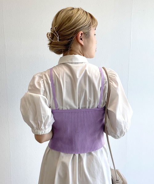 w closet(ダブルクローゼット)の「【マルチウェイ】ニットビスチェ&シャツワンピースSET(シャツワンピース・レディース・ホワイト×ブラック/ラベンダー/ピンク/ストライプ・FREE)」の14枚目の写真