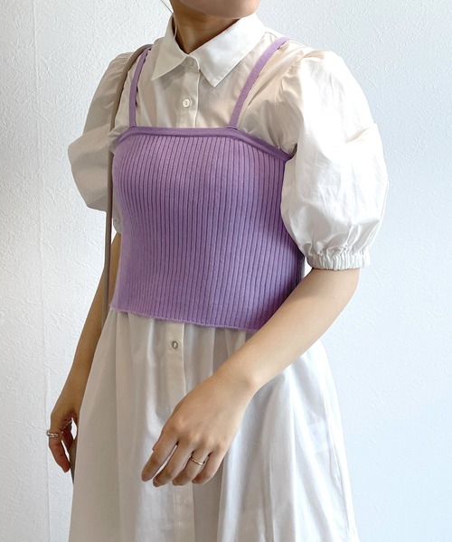 w closet(ダブルクローゼット)の「【マルチウェイ】ニットビスチェ&シャツワンピースSET(シャツワンピース・レディース・ホワイト×ブラック/ラベンダー/ピンク/ストライプ・FREE)」の15枚目の写真
