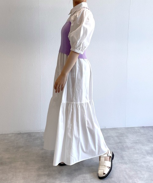w closet(ダブルクローゼット)の「【マルチウェイ】ニットビスチェ&シャツワンピースSET(シャツワンピース・レディース・ホワイト×ブラック/ラベンダー/ピンク/ストライプ・FREE)」の16枚目の写真