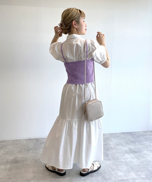 w closet(ダブルクローゼット)の「【マルチウェイ】ニットビスチェ&シャツワンピースSET(シャツワンピース・レディース・ホワイト×ブラック/ラベンダー/ピンク/ストライプ・FREE)」の17枚目の写真