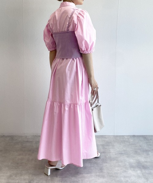 w closet(ダブルクローゼット)の「【マルチウェイ】ニットビスチェ&シャツワンピースSET(シャツワンピース・レディース・ホワイト×ブラック/ラベンダー/ピンク/ストライプ・FREE)」の19枚目の写真