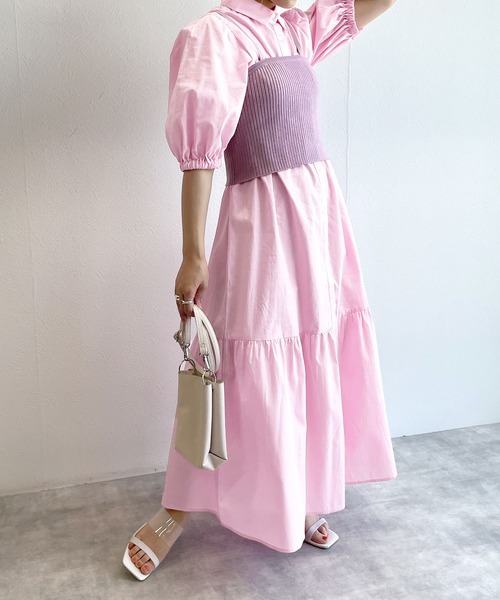 w closet(ダブルクローゼット)の「【マルチウェイ】ニットビスチェ&シャツワンピースSET(シャツワンピース・レディース・ホワイト×ブラック/ラベンダー/ピンク/ストライプ・FREE)」の20枚目の写真