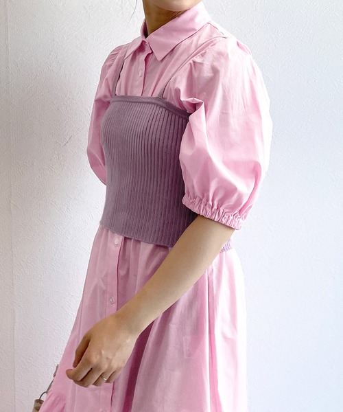 w closet(ダブルクローゼット)の「【マルチウェイ】ニットビスチェ&シャツワンピースSET(シャツワンピース・レディース・ホワイト×ブラック/ラベンダー/ピンク/ストライプ・FREE)」の21枚目の写真