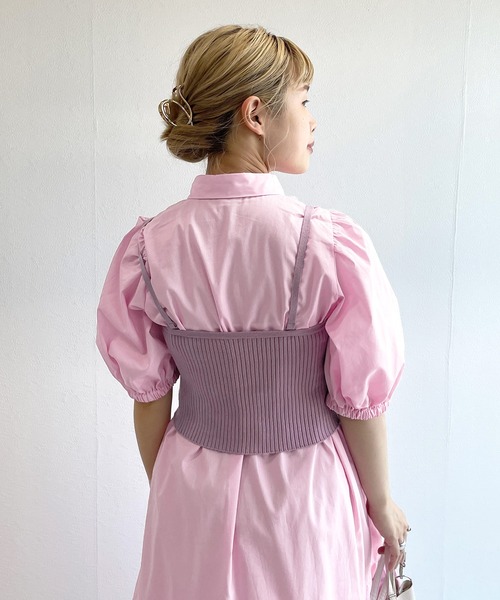 w closet(ダブルクローゼット)の「【マルチウェイ】ニットビスチェ&シャツワンピースSET(シャツワンピース・レディース・ホワイト×ブラック/ラベンダー/ピンク/ストライプ・FREE)」の22枚目の写真
