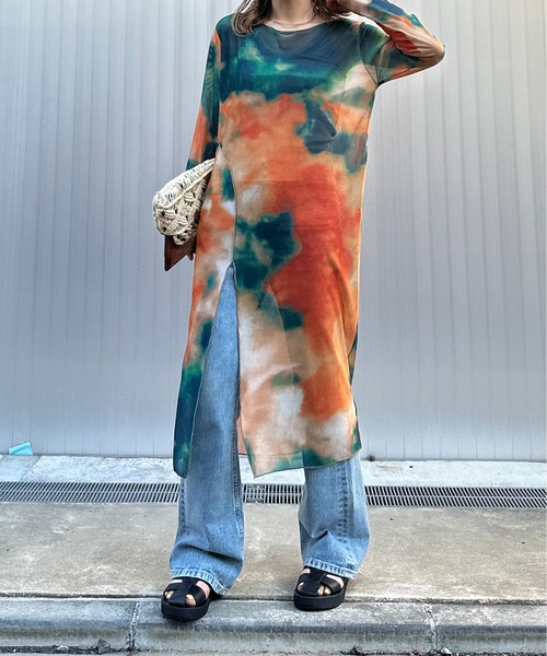 mi via loca（ミヴィアロカ）の「チュールタイダイレイヤードワンピース（ワンピース・レディース・レッド/グリーン/グレー・FREE）」の10枚目の写真