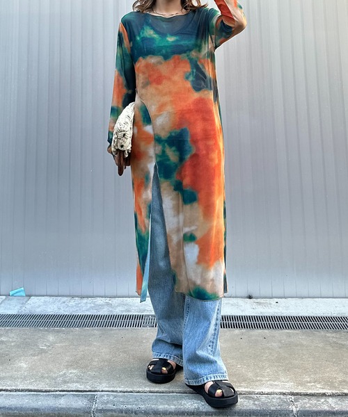 mi via loca（ミヴィアロカ）の「チュールタイダイレイヤードワンピース（ワンピース・レディース・レッド/グリーン/グレー・FREE）」の9枚目の写真