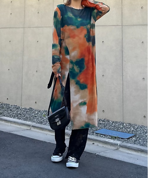 mi via loca（ミヴィアロカ）の「チュールタイダイレイヤードワンピース（ワンピース・レディース・レッド/グリーン/グレー・FREE）」の16枚目の写真